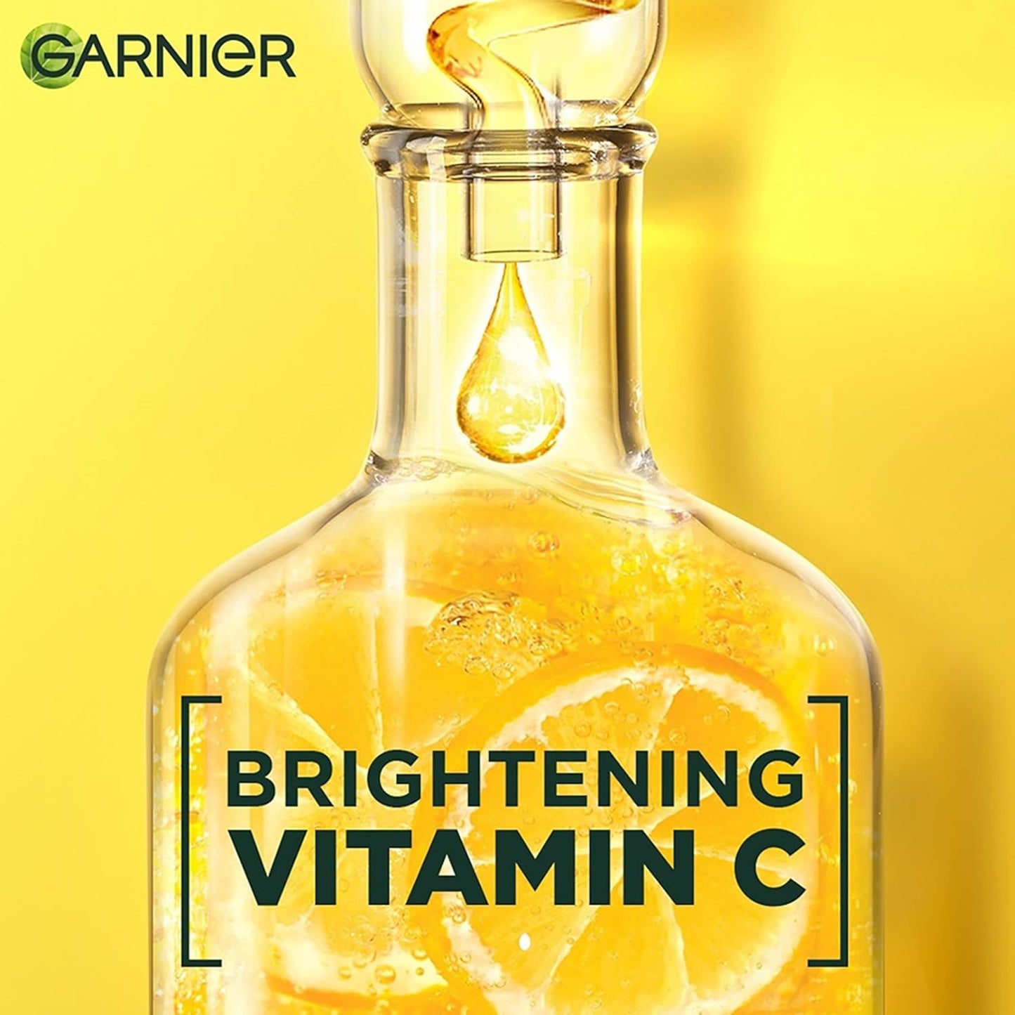 Garnier brightening vitamin C product with a yellow background