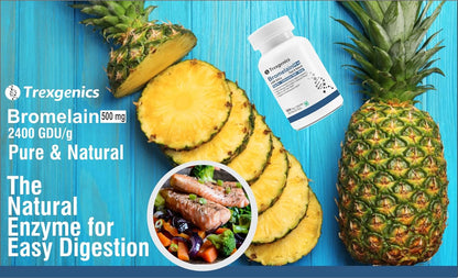 Trexgenics BROMELAIN 500 mg 2400 GDU/gm Natural Digestion, Joint Health Support VEGAN & NON-GMO (60 Veg. Capsules) (Pack of 1)