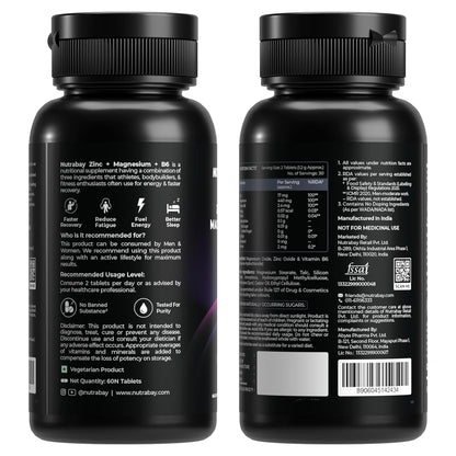 Two black supplement bottles showing their labels on a white background
