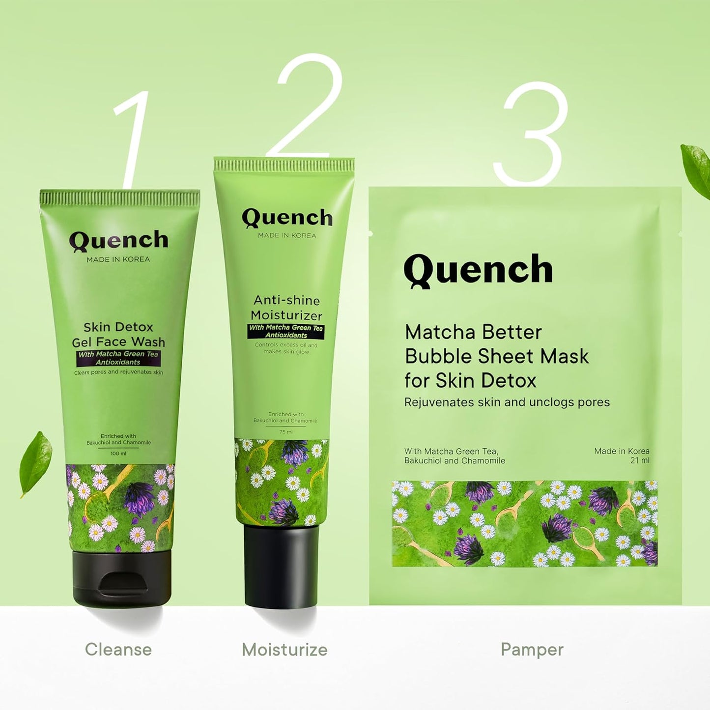 QUENCH BOTANICS Skin Detox Gel Face Wash with Matcha Green Tea Anti-Oxidants | Korean Face Wash for Oily & Acne-Prone Skin | Made in Korea (100ml)