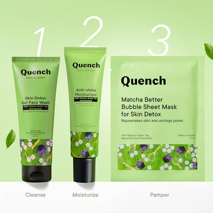 QUENCH BOTANICS Skin Detox Gel Face Wash with Matcha Green Tea Anti-Oxidants | Korean Face Wash for Oily & Acne-Prone Skin | Made in Korea (100ml)