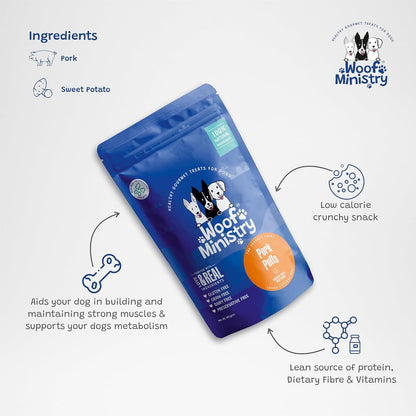 Woof Ministry Pork Puffs for Dogs, Minimal Ingredient Dehydrated Dog Treats (Non Veg Treats -100 Grams)