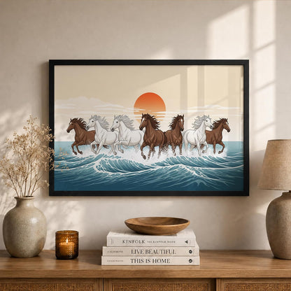 7 Horse Vastu Wall Painting (Landscape Collection) (Natural, Design 20, 48L x 33W cm)