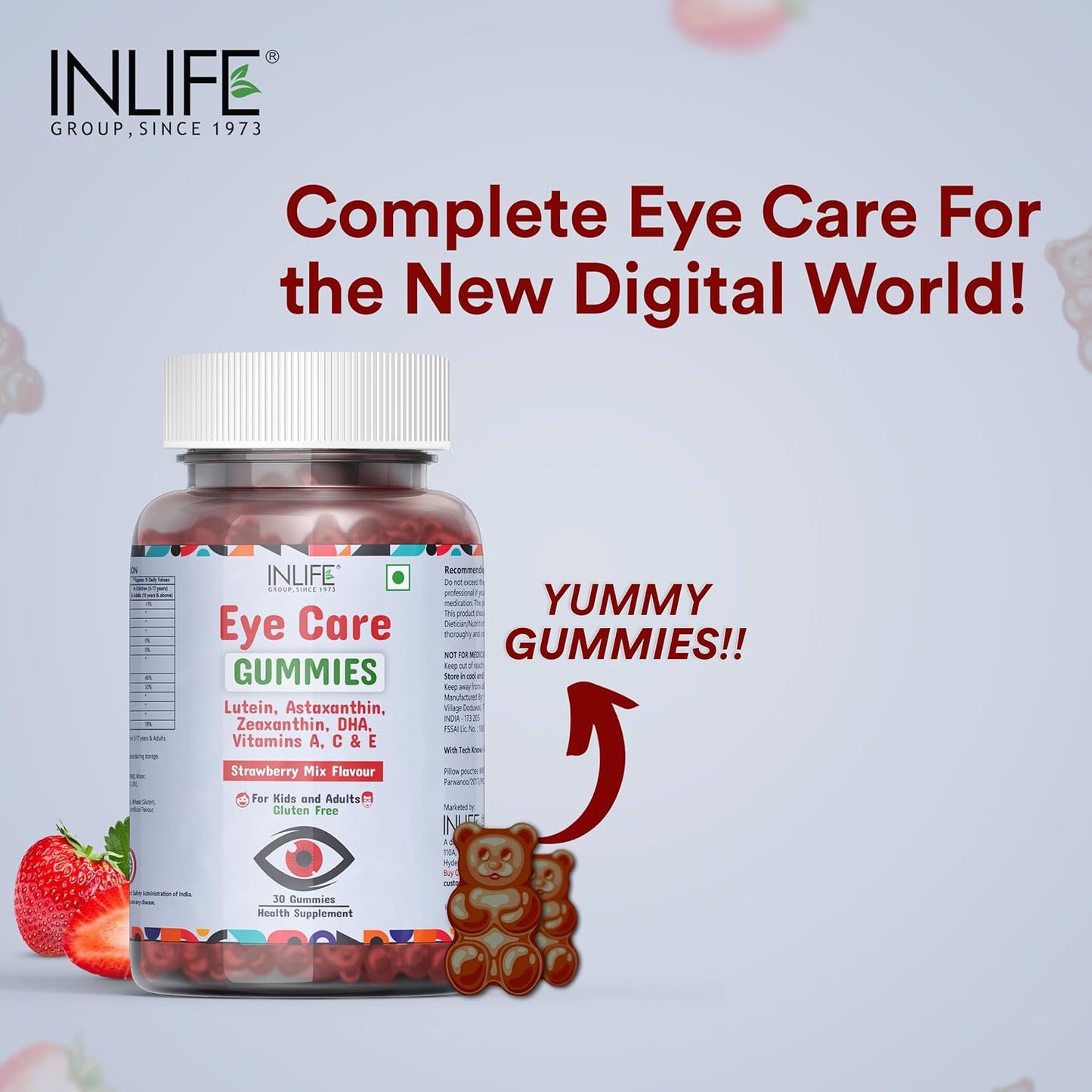INLIFE Eye Care Gummies for Kids and Adults | Lutein and Zeaxanthin Supplement with Omega 3 Algal DHA, Astaxanthin, Vitamin A, C & E to Support Eye Health - 30 Gummies (Pack of 1)