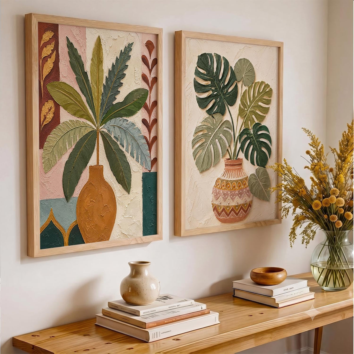 Aesthetic Botanical Art Home Decoration Painting | Floral Paintings With Frame For Living Room Bed Room Hotel Wall Decor Digital Reprint Set of 2 (13X17 inch)