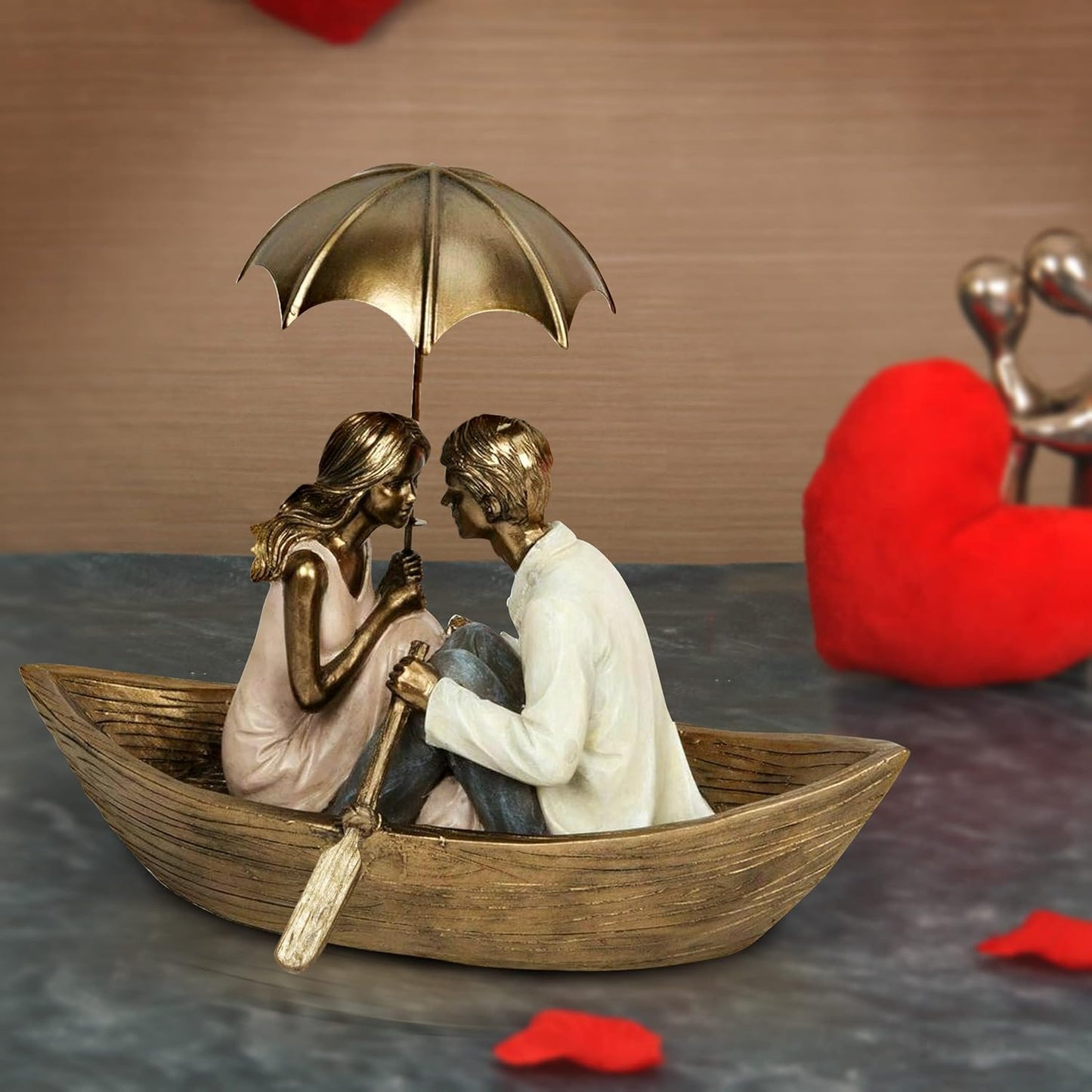 TIED RIBBONS Valentine Gift for Girlfriend Boyfriend Husband Wife Girls Boys Birthday Wedding Anniversary Romantic Boat Couple Showpiece for Home Decor Living Room Table,23 Cm,5 Cm,Gold