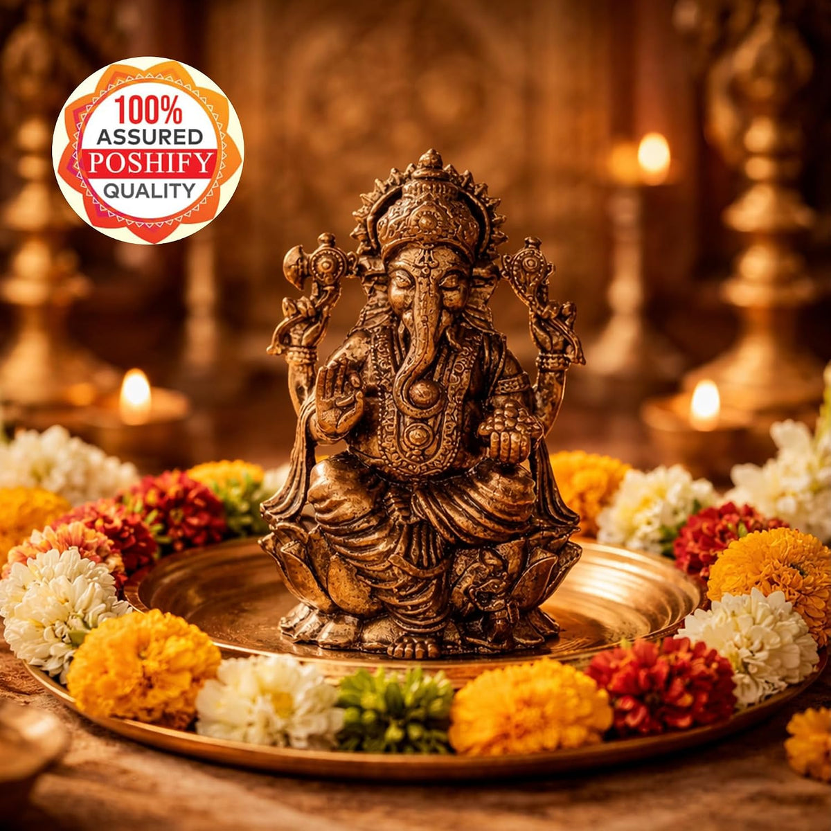 Pure Copper Ganeshji (Ganesha) Murti | Handcrafted Copper Idol for Pooja Room, Vastu Decor | Traditional & Auspicious Religious Hindu God Showpiece & Gift Item | 200gm (7x4 cm)