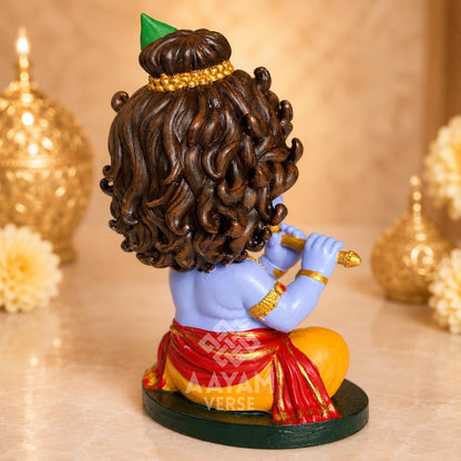 Balroop Blessings Natkhat Krishna Murti for Car Dashboard | 3.5 Inch Cute Laddu Gopal Idol | Premium Hand-Painted UV Resin Murti | Home Temple, Office & Gift