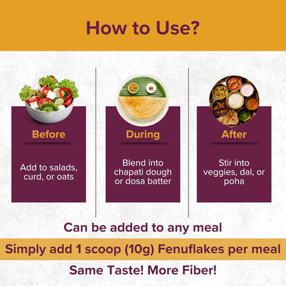 Fenuflakes 300g Fiber supplement | Bloating,acidity,&constipation relief |High Protein|Prebiotic fiber| low carbs |Aids in managing blood sugar levels |Neutral in taste |Add to any food| 30 servings.