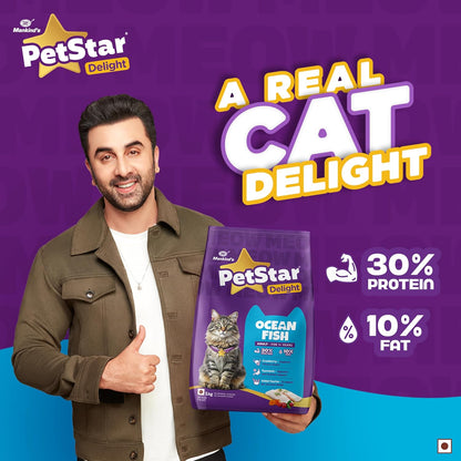 Mankind PetStar Adult Cat Food – Ocean Fish Flavour (1 KG) | Complete Nutrition with Taurine & Omega for Urinary, Digestive & Heart Health