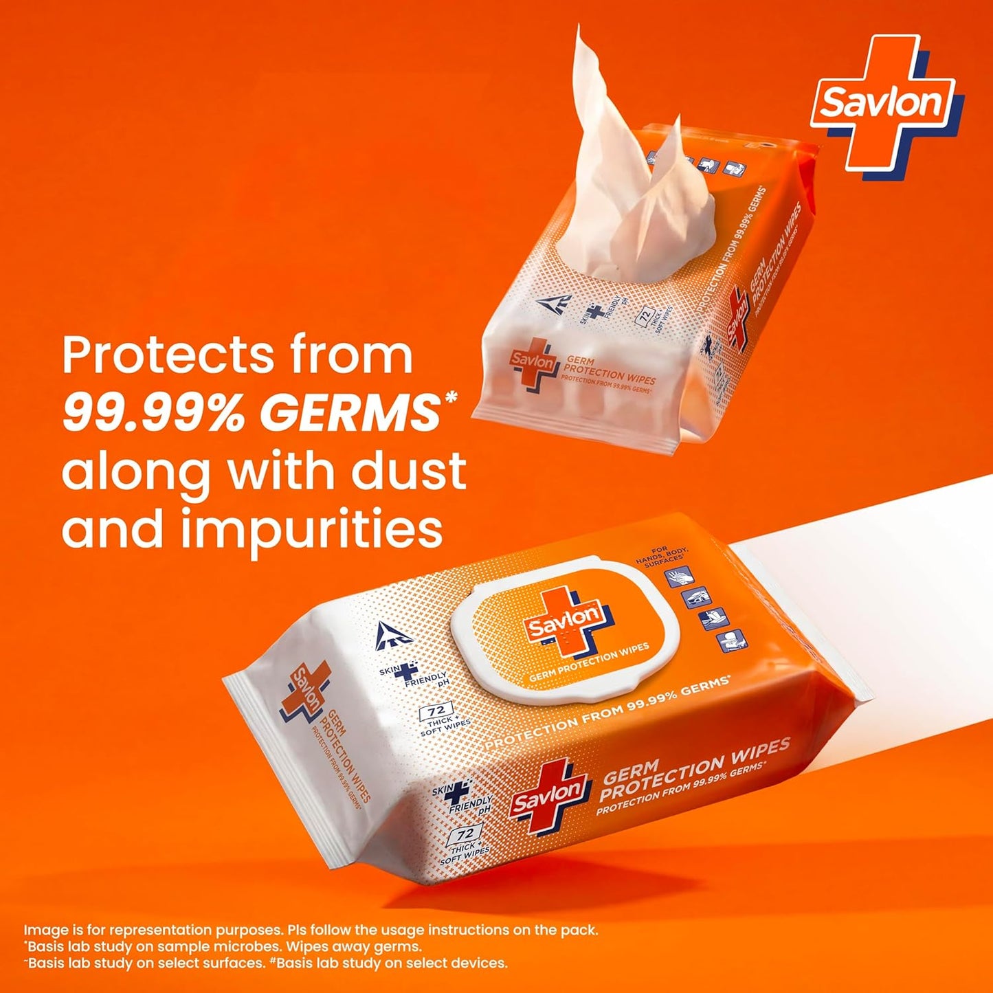 ITC Savlon Germ Protection Multipurpose Thick & Soft Wet Wipes Fliptop Lid 72 Count | Thick & soft | 99.99% Germ Protection | For Skin & Surface | Fresh Fragrance | Pair with Savlon Handwash