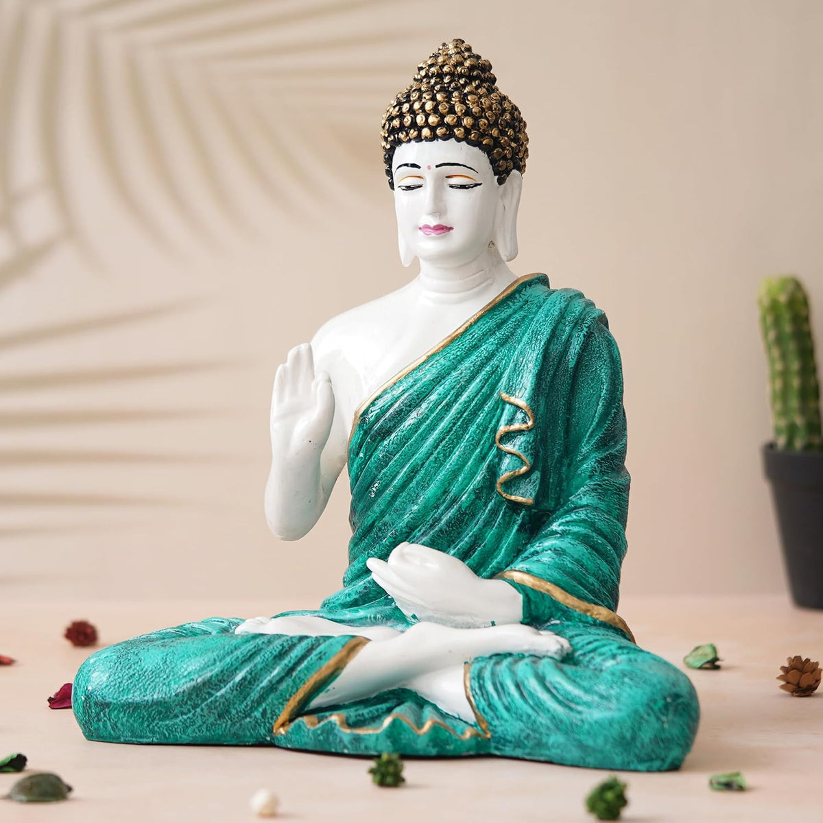Green Resin Handcrafted Blessing Lord Buddha Idol | Serene Home, Office Decor | Perfect for Offices, Meditation Rooms | Gift for Housewarmings, Diwali