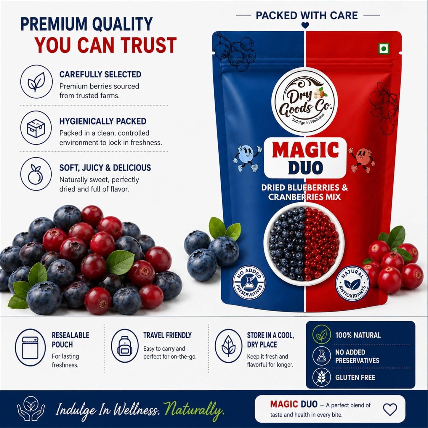 Dry Goods Co Blueberry & Cranberry Dried Berry Mix | No Added Sugar | Fresh and Healthy