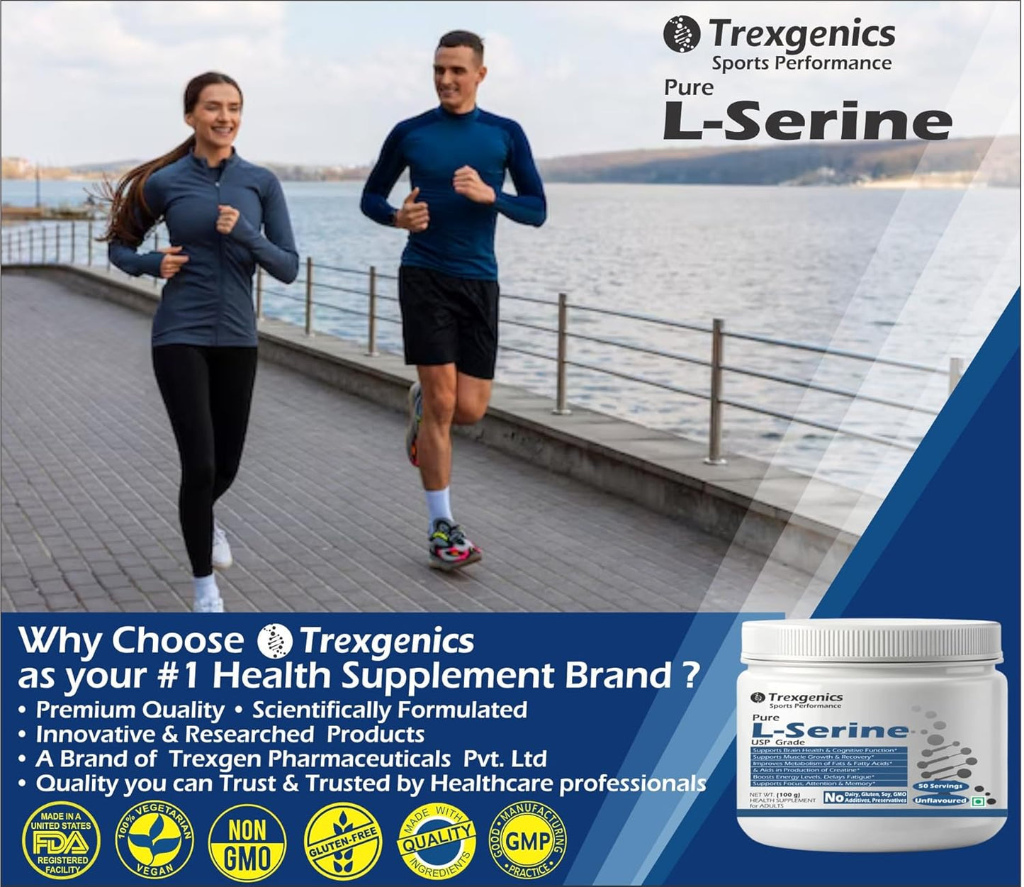 Trexgenics L-SERINE USP grade Pure Powder 50 servings of 2 gram (100 gram)