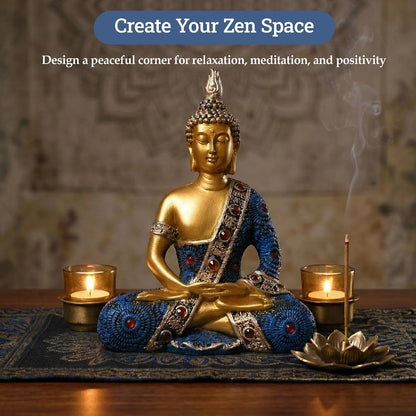 6x8 Inch Meditating Sitting Buddha Idol Statue for Living Room | Resin Buddha Showpiece for Home Decor, Office, Temple & Gifting Item | Blue