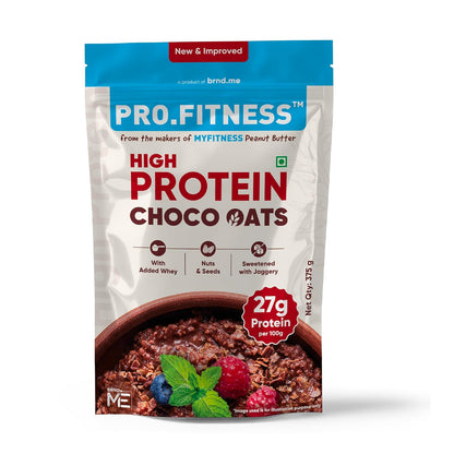 Pro.Fitness 27g High Protein Oats (By MyFitness) | Dark Chocolate Oats with Almonds, Pumpkin Seeds and Raisin | Chocolate Rolled Oats with Jaggery - No Refined Sugar | Breakfast Cereals