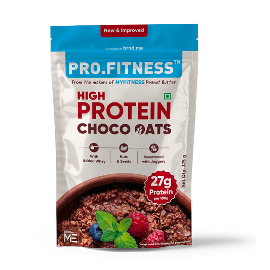 Pro.Fitness 27g High Protein Oats (By MyFitness) | Dark Chocolate Oats with Almonds, Pumpkin Seeds and Raisin | Chocolate Rolled Oats with Jaggery - No Refined Sugar | Breakfast Cereals