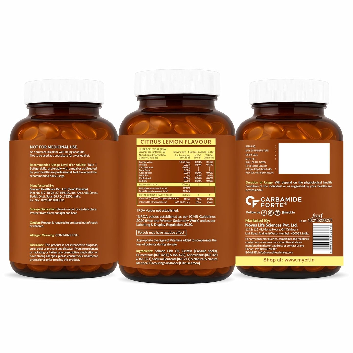 Three bottles of a supplement with labels on a white background