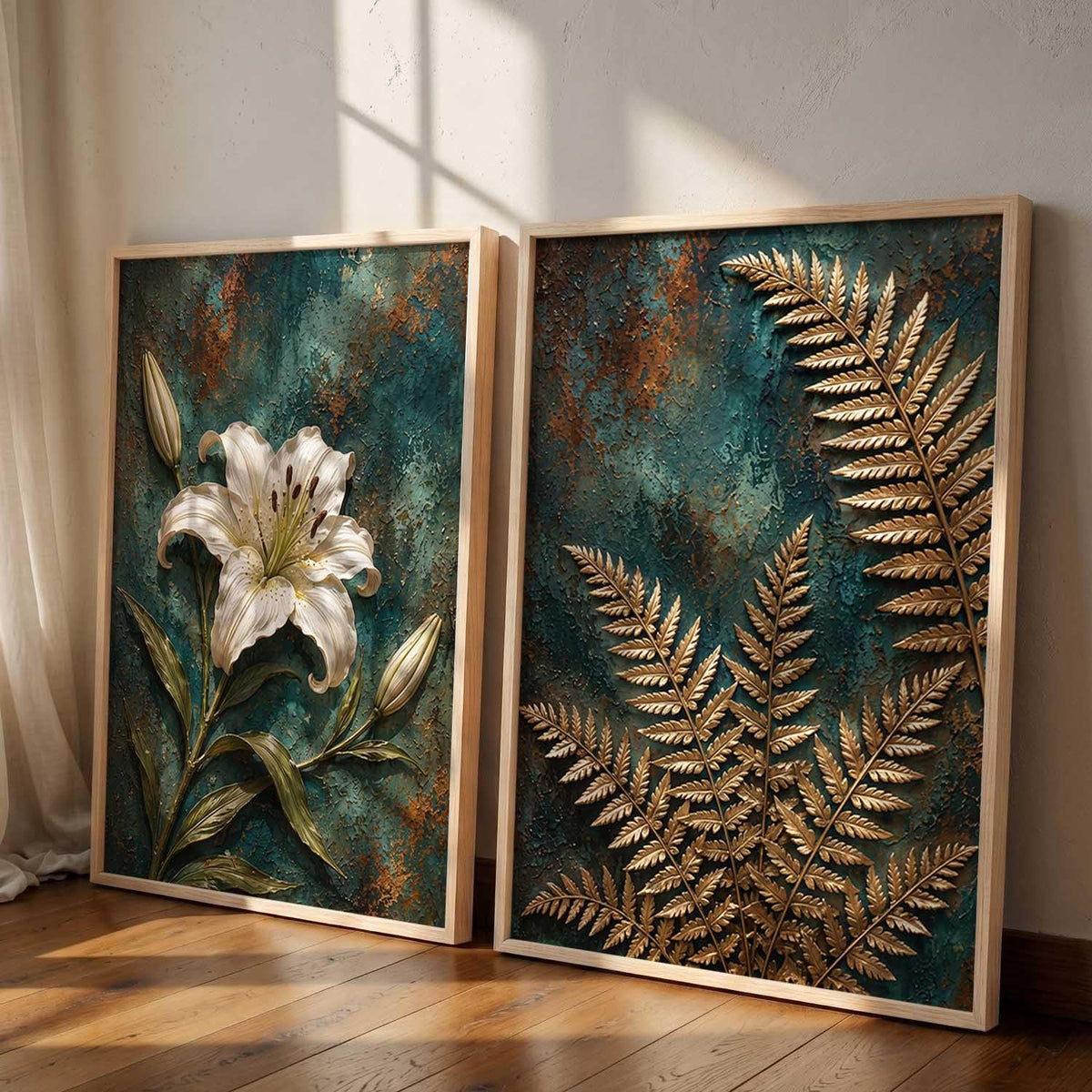 2 Piece Framed Wall Art Set, 3D Textured Floral Botanical Painting, Modern Abstract Flower Wall Decor for Living Room, Bedroom, Dining Room & Office, Brown Frame, 13 x 19 Inch, Ready to Hang, Housewarming Gift