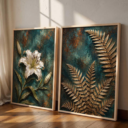 2 Piece Framed Wall Art Set, 3D Textured Floral Botanical Painting, Modern Abstract Flower Wall Decor for Living Room, Bedroom, Dining Room & Office, Brown Frame, 13 x 19 Inch, Ready to Hang, Housewarming Gift