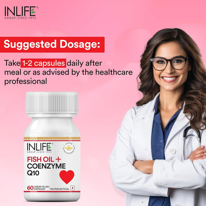 INLIFE Fish Oil Coenzyme Q10 Omega 3 Supplement - 60 Liquid Filled Capsules