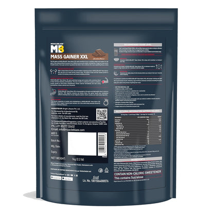 MuscleBlaze Mass Gainer XXL (Chocolate, 1kg / 2.2lbs, 10 Servings) | With Complex Carbs, High Protein & Digestive Enzymes