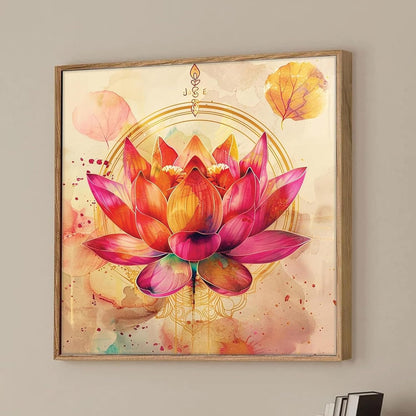 Pink Vastu Lotus Framed Canvas Wall Art Painting for Living Room | Elegant Floral Artwork Painting with Frame | Modern Spiritual Wall Décor for Home, Bedroom & Office, 23x23 Inch