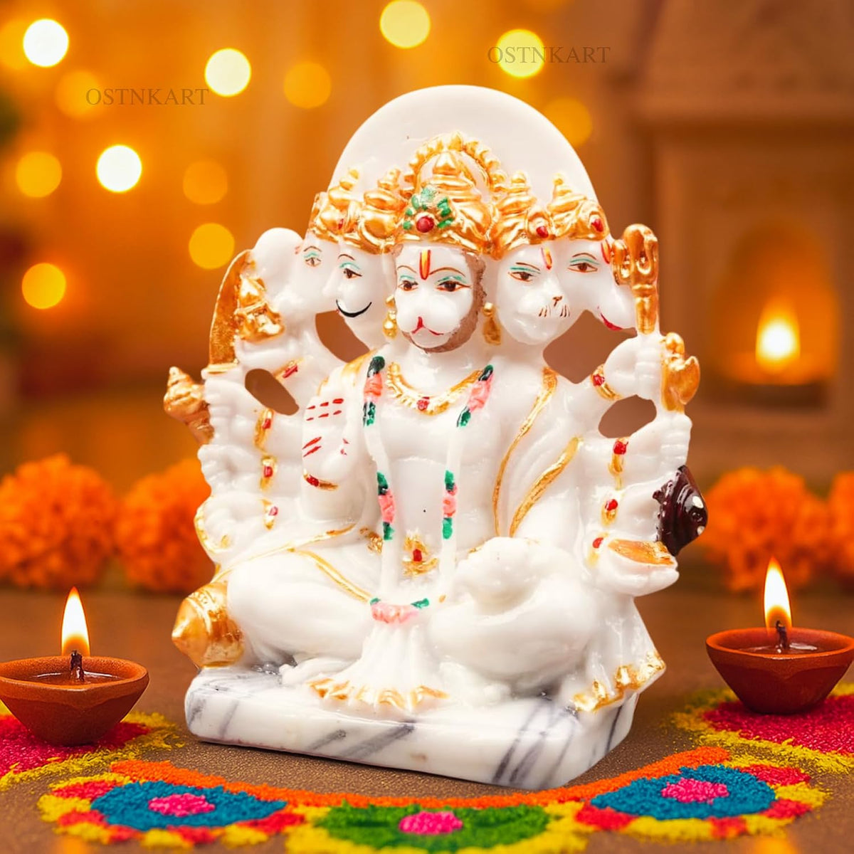 Resin Hanuman Ji Murti Panchmukhi Hanuman for Door Entrance Temple Home & Office Decor Living Room Decoration Gift for New House Warming ceramony, 12.7 x 6.3 Cm, Marble White