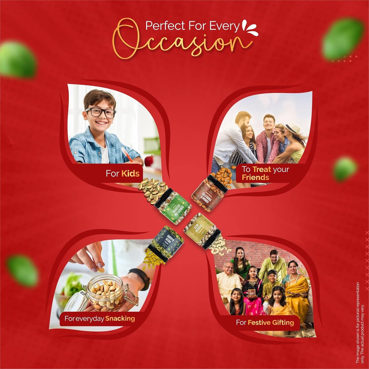 GreenFinity Dry Fruits Combo Pack- Green Raisins, Almonds, Roasted Pistachios, Cashews | Nutritious Healthy Snacks Ideal for Gifting, Festive Hampers, Family and Friends Treats (250g Each-Pack of 4)