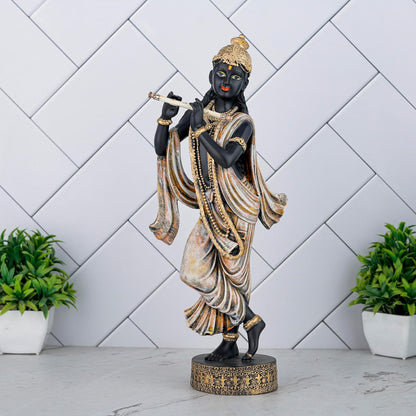 Krishna Idol Statue Showpiece for Pooja Home Decor Items for Living Room and Gifts (Black Antique Orange)