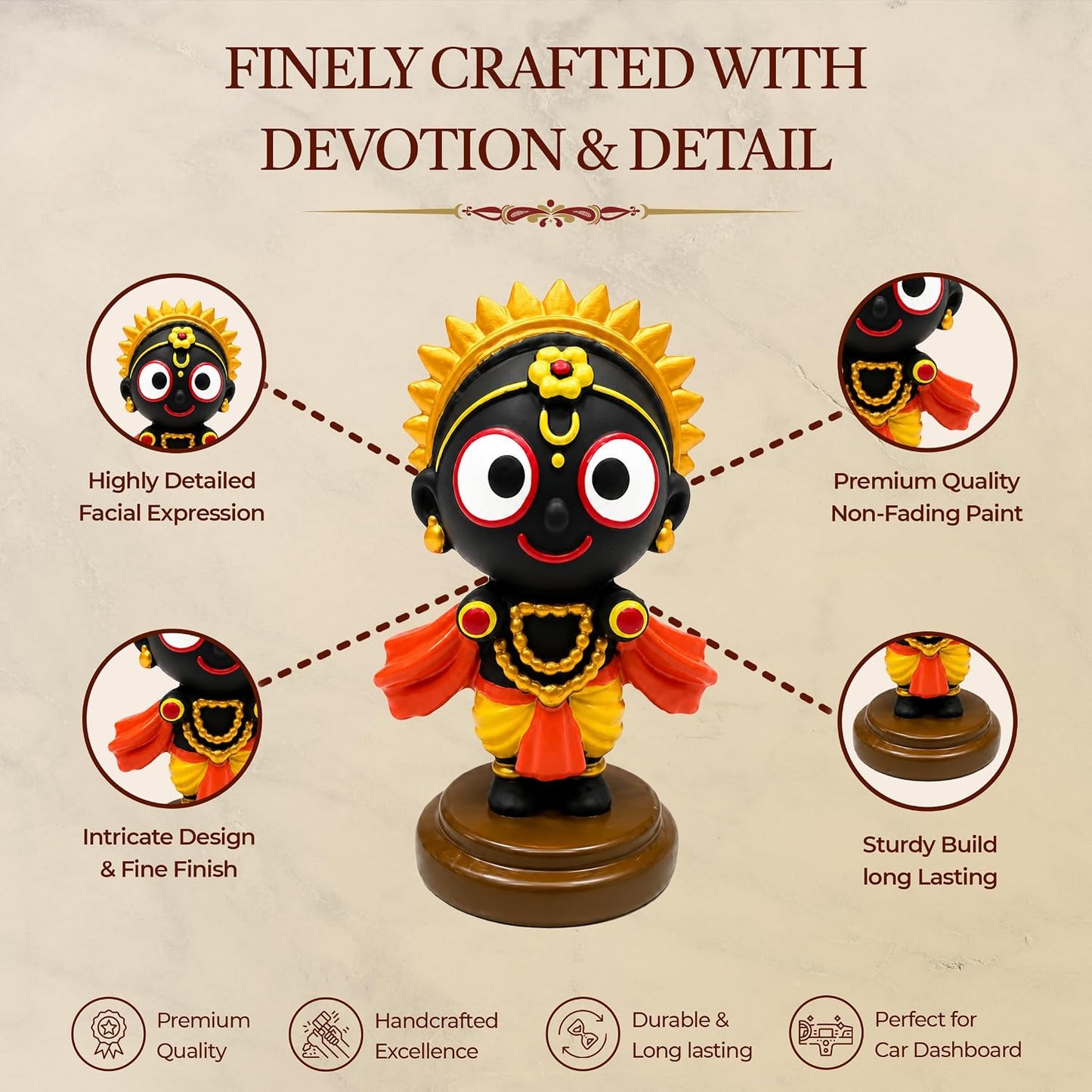 UNOVATE Lord Jagannath Idol for Home Temple, Car Dashboard & Office Desk