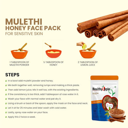 Healthy Apple Organic Liquorice/Mulethi Powder/Athimathuram Powder for Skin Whitening and Hair - 100Gm
