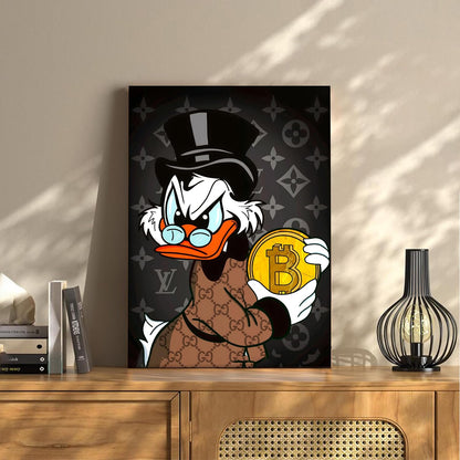 Luxury Money Duck Pop Art Canvas Wall Art Painting For Living Room | Cartoon Style Crypto Wealth Wall Art Painting | Modern Graffiti Artwork for Home & Office Décor, 41x56 cm