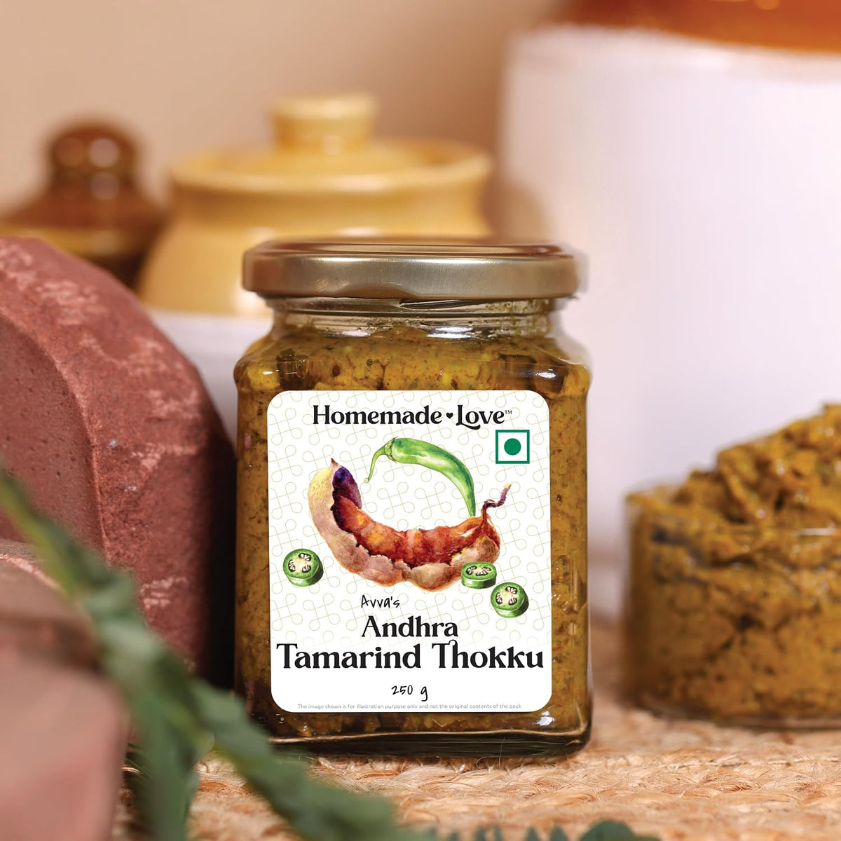 Homemade Love Andhra Tamarind Thokku (250 Gm) | Tamarind Pickle with Green Chillies Pure Natural Home Made Taste | Authentic Andhra Style Achar Perfect for Rice, Dosa, Idli & Roti | No Preservatives