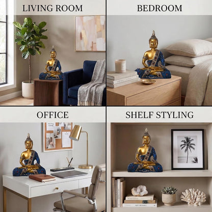 6x8 Inch Meditating Sitting Buddha Idol Statue for Living Room | Resin Buddha Showpiece for Home Decor, Office, Temple & Gifting Item | Blue