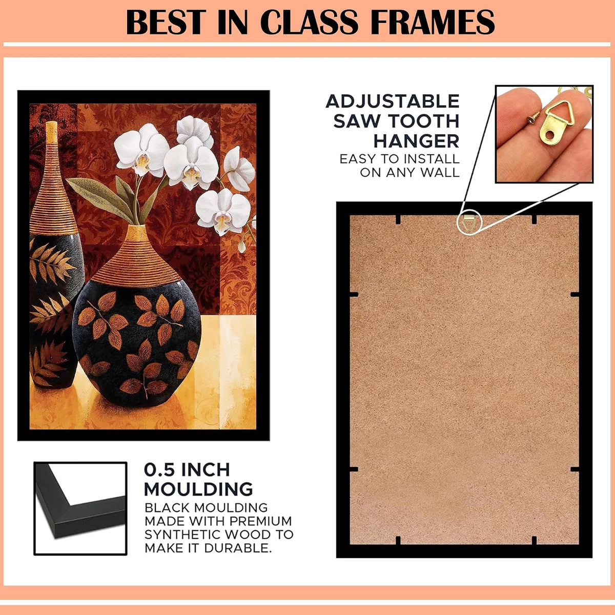 Wall Painting Frames For decor, Pictures Frame For Living Room, Home Decoration, Bedroom, Set of 3, 1pc- 23 x 30 cm, 2pc- 12.5 x 30 cm (Design 12)