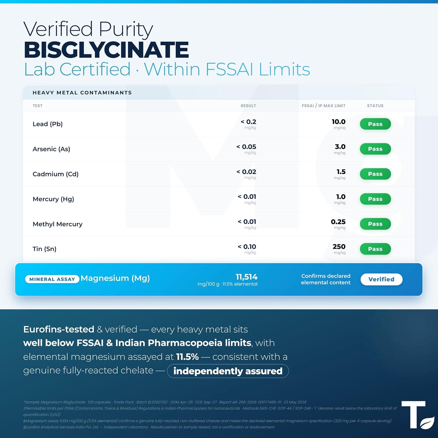Tealed Magnesium Bisglycinate 3200mg | Non-Buffered | Chelated | Lab-Tested | Eurofins | 320mg Elemental Magnesium | No Fillers & Preservatives | Supports Muscle Relaxation & Sleep Quality | 60 Veg Caps