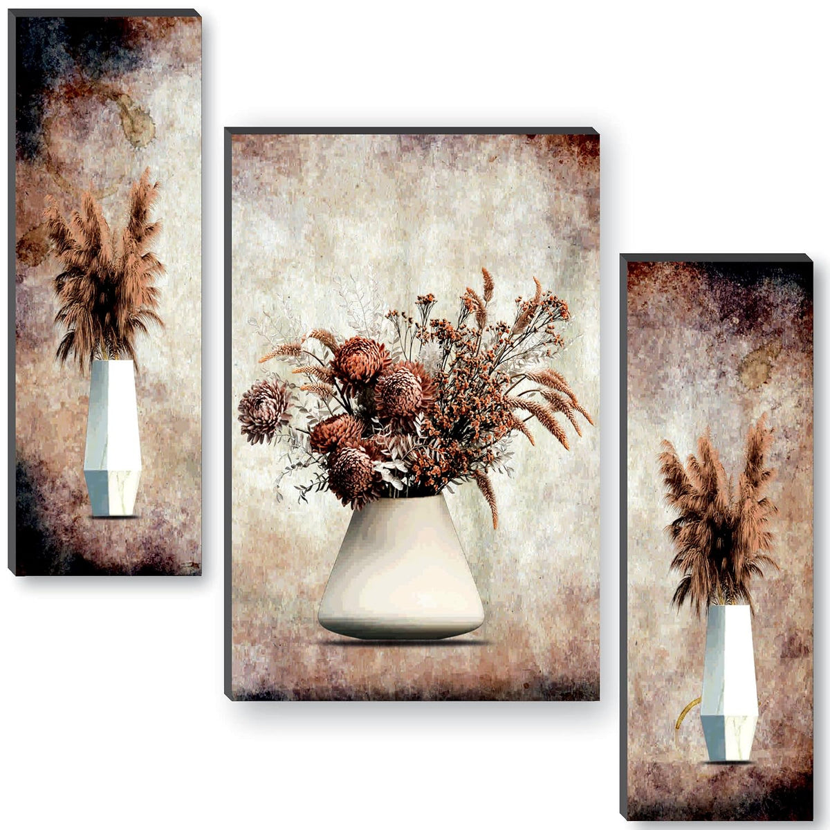 set of 3 flower pot UV textured self adeshive wall painting for home decoration 12 inch x 18 inch SAFJM35042