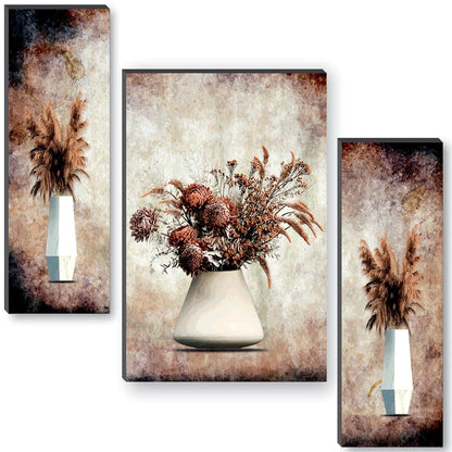 set of 3 flower pot UV textured self adeshive wall painting for home decoration 12 inch x 18 inch SAFJM35042