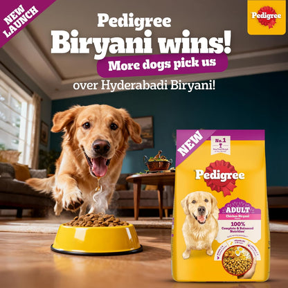 Pedigree Adult Dry Dog Food, New Chicken Biryani Flavour, 1 kg, Protein of 4 Chicken Pieces, Vitamin D3 of 6 Eggs, Calcium of 7 Cups of Yogurt, 100% Complete and Balanced Nutrition