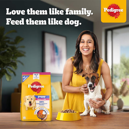 Pedigree Puppy Dry Dog Food, Chicken & Milk, 1 kg, Contains 37 Essential Nutrients, 100% Complete & Balanced Food for Puppies