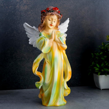 Praying Angel Statue for Good Luck Showpiece Home Decor Items for Living Room and Gifts (Yellow Green Multi)