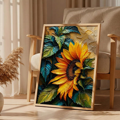Sunflower Green Leaves Framed Wall Art, Natural, 10x13 Inches