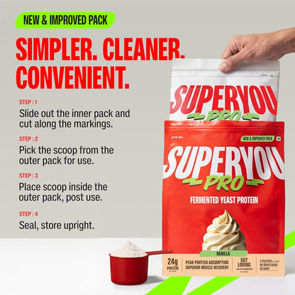 Superyou Pro Fermented Yeast Protein Isolate 500g | 24g Protein| Vanilla | Higher Absorption than Plant Protein | Superior Muscle Recovery | Gut Friendly | Vegan Protein | PDCAAS of 1