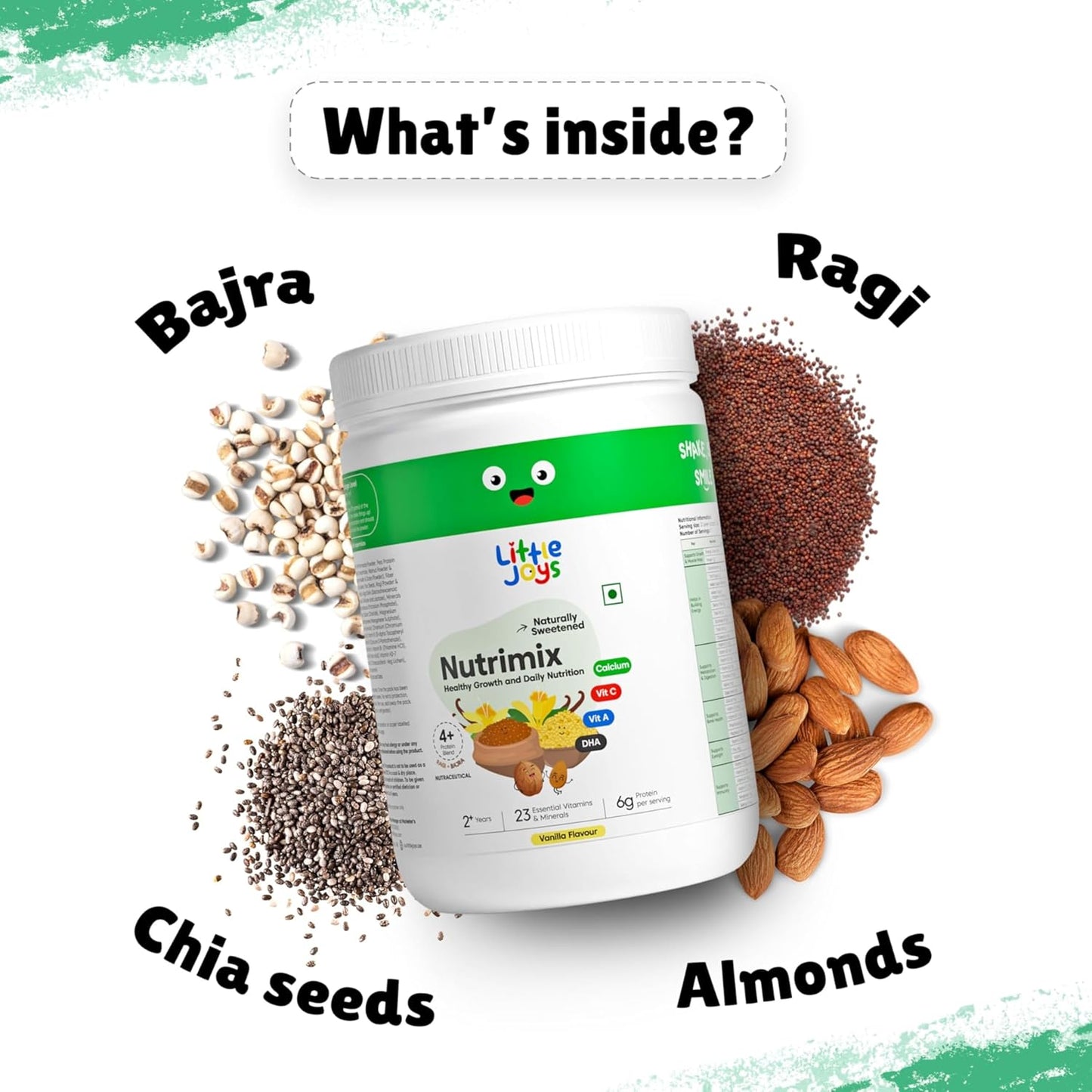 Little Joys Nutrimix Nutrition Powder 350g|2-6 Years|No Refined Sugar|Supports Healthy Growth & Boosts Immunity|With Ragi, Bajra, Almonds & Oats|Flavour, 1 count, 11 servings