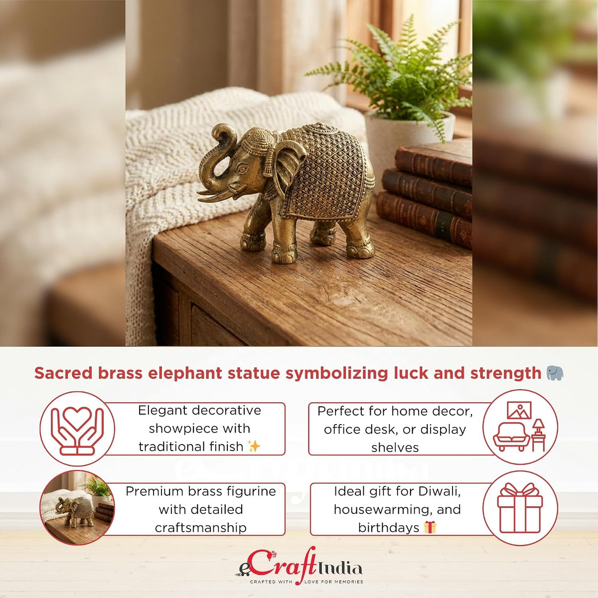 Brass Elephant Statue Decorative Showpiece Gift for Diwali Housewarming Birthday