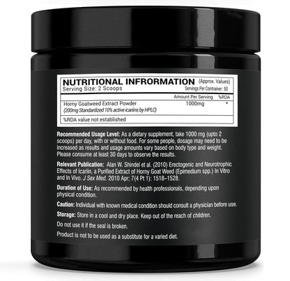 GREENDORSE Organic Horny Goat Weed Extract Powder |With 10% Active Icariins| 3 Months Supply | Supports Strength, Stamina, Performance & Energy, Vegan Friendly-50g