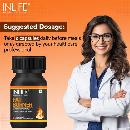 INLIFE Fat Burner Supplement for Men Women with L-Carnitine, Green Tea, Green Coffee Bean, Natural Caffeine, L-Theanine, Bioperine - 60 Vegetarian Capsules (Pack of 1, 60)