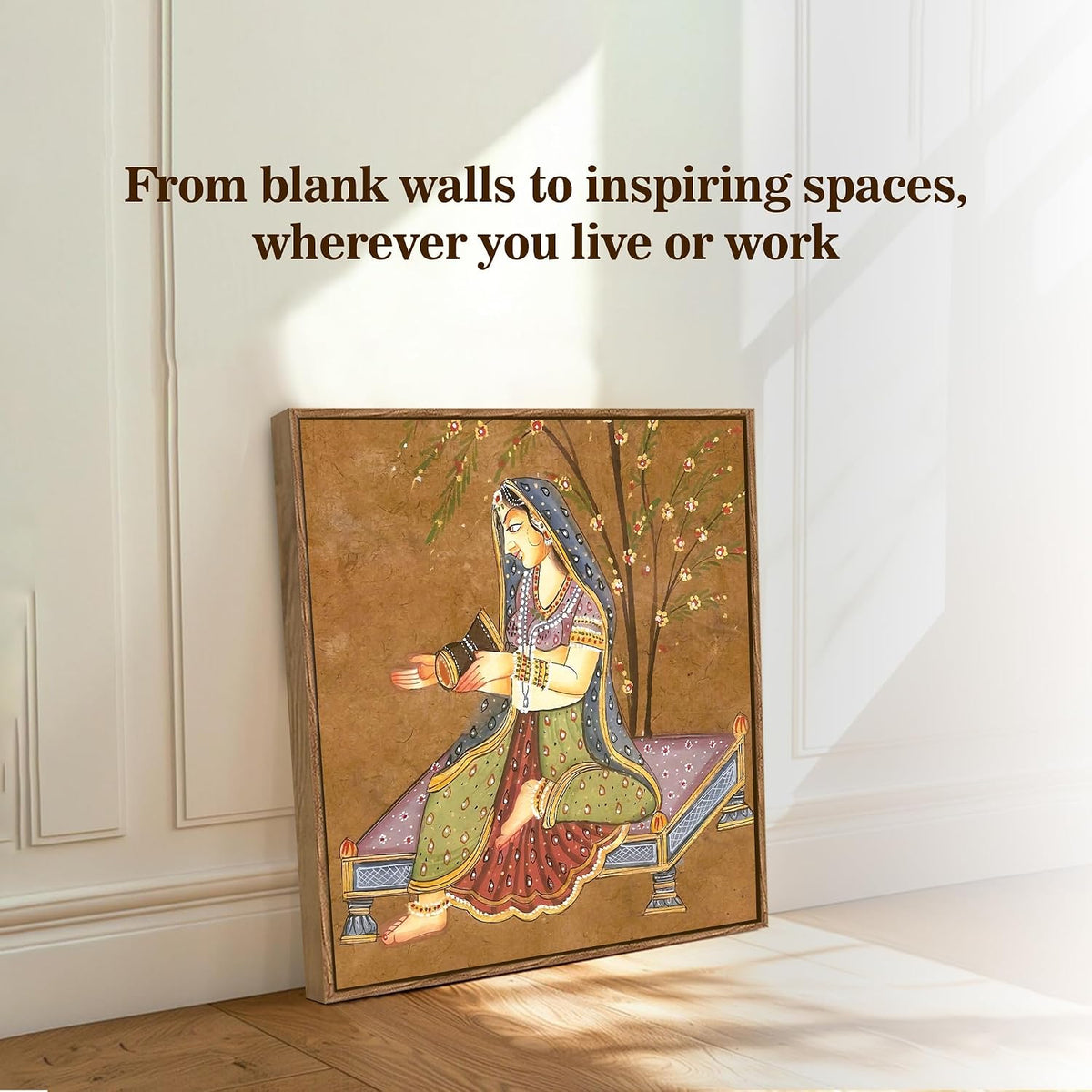 Indian Folk Framed Painting For Living Room | Traditional Ragamala Large Canvas Painting With Frame Wall Art For Bedroom, Hallway's, Office, Hotel, Size 58x58 cm