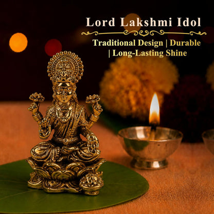 1.5 Inch Pure Brass Maa Lakshmi Idol | Divine Murti for Home Temple, Mandir, Office Desk & Puja Room | Pooja Decor, Festive Gift & Spiritual Home Accent